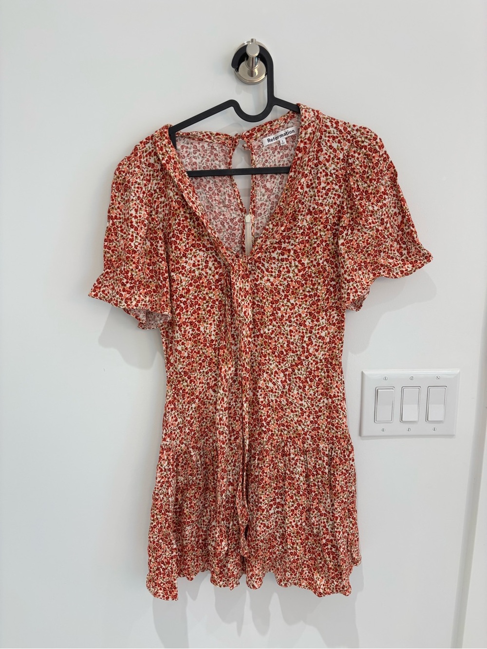 Reformation Red Floral Tie-Front Mini Dress